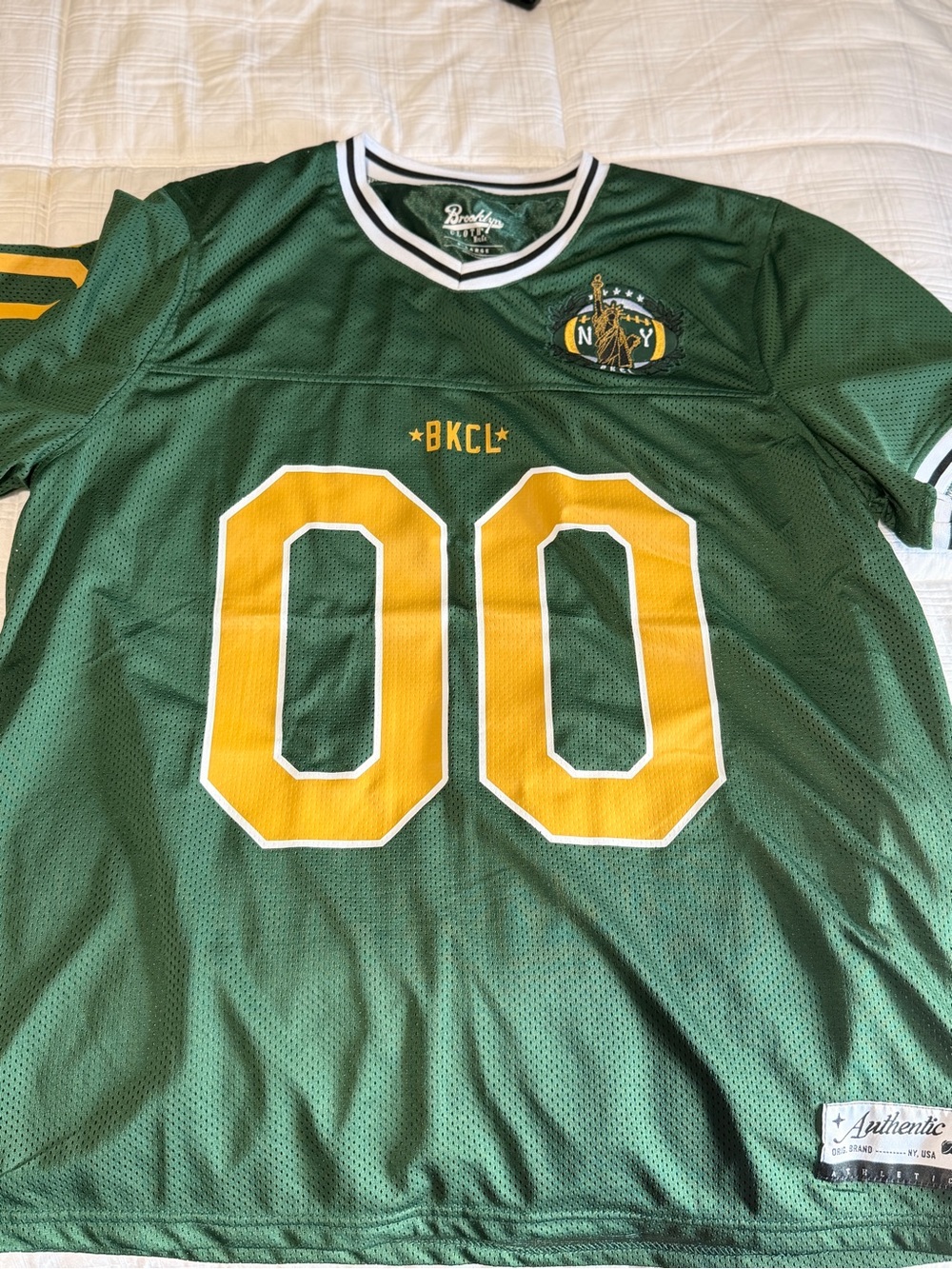 Brooklyn Cloth Green Jersey with Gold Numbering